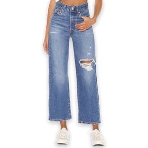 Levi's Ribcage Straight Ankle Jeans Womens 32 Medium Wash button fly high rise